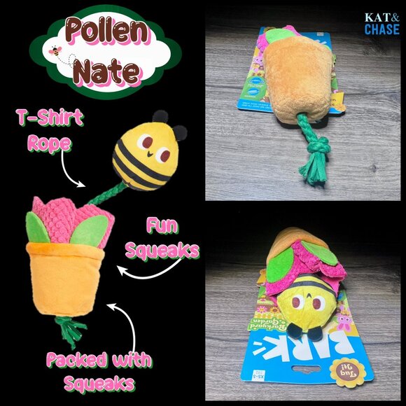 Bark Box Pollen Nate Dog Toy Xs S Bumble Bee Flying Flower Tug Squeaky Garden - Picture 2 of 9